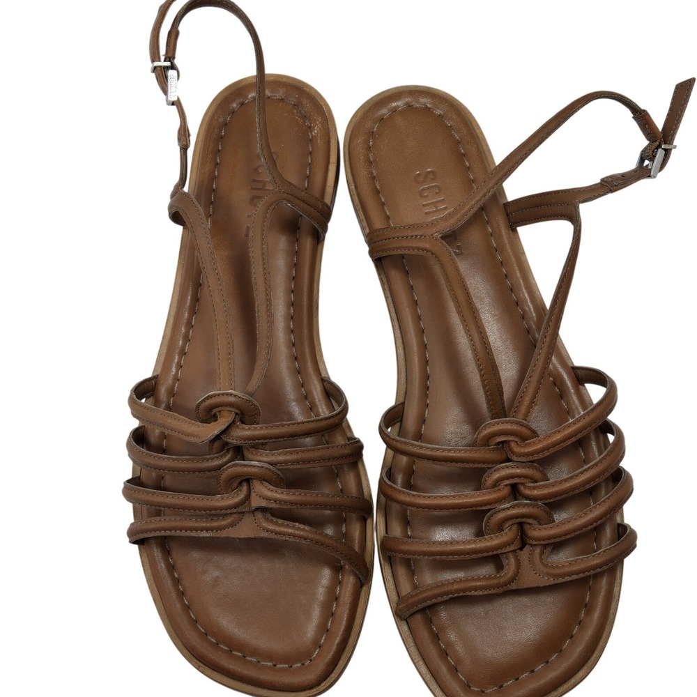 Schutz Octavia Flat Sandals Womens 9 Brown Leather Caged Strappy Minimalist Braz - Picture 7 of 16